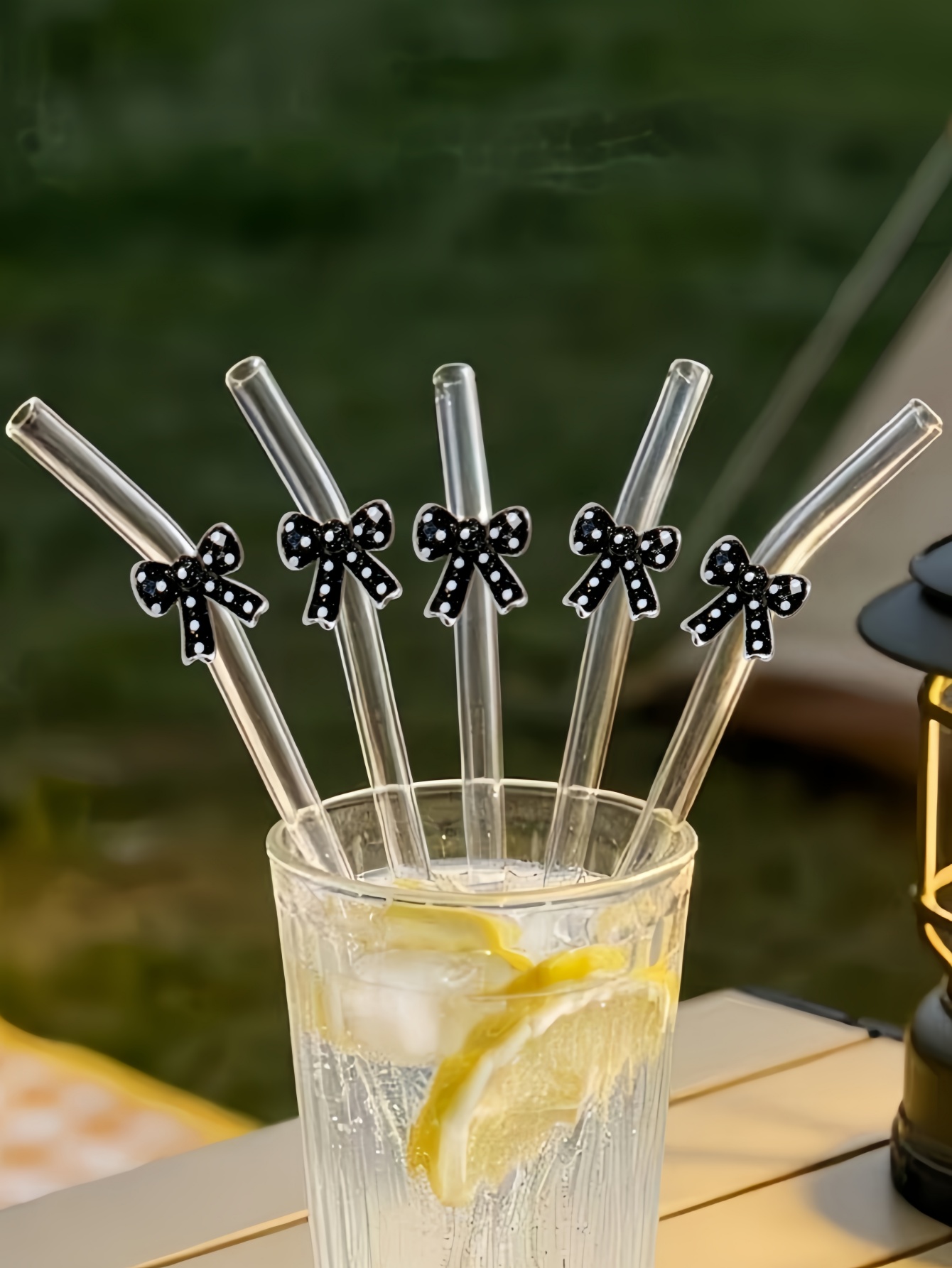 Reusable Straw - 1/3/6PCS Elegante pajita de vidrio negra