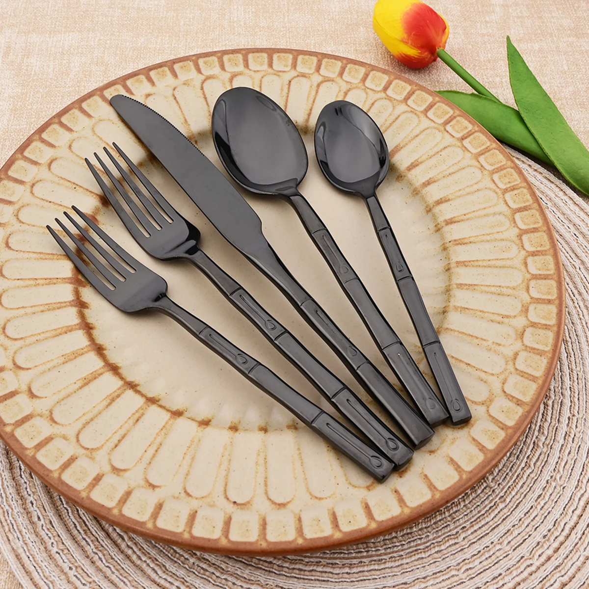 5pcs Knife Fork Spoon Cutlery  - Bamboo Cutlery reseña y precio